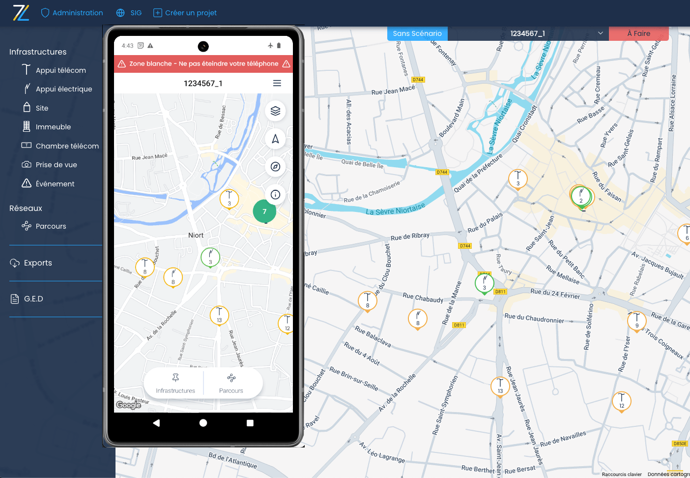 Profitez d'une application mobile optimisée pour une gestion en temps réel, avec géolocalisation et capacité à fonctionner sans réseau. Suivez l'état de vos projets et infrastructures en direct, où que vous soyez.